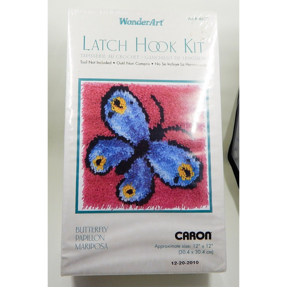 Butterfly Latch Hook Kit #4677 Caron International WonderArt 12"x12" Sealed Blue